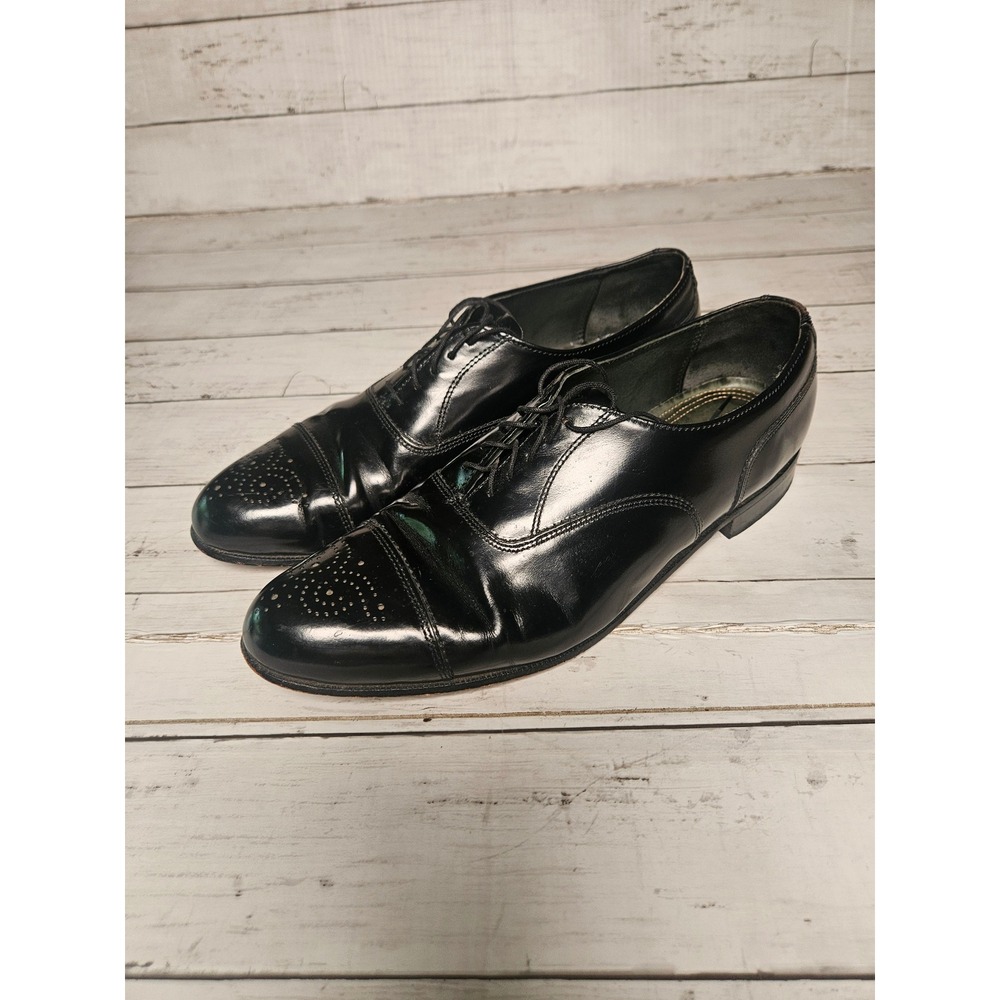 Dexter Mens Black Leather Cap Toe Oxford Dress Shoes Medallion USA Made 12 M